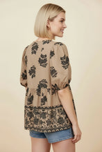 Load image into Gallery viewer, Heimish Floral Embroidered Peplum Top in Taupe/Black
