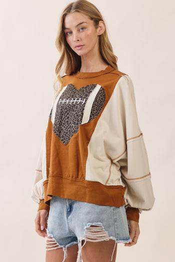 Oddi Football Heart Applique Sweatshirt in Ivory Multi