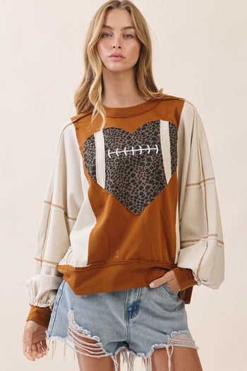 Oddi Football Heart Applique Sweatshirt in Ivory Multi