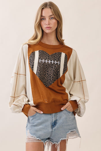 Oddi Football Heart Applique Sweatshirt in Ivory Multi