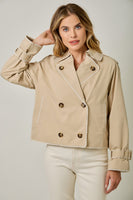 Mystree Lace Trim Half Length Trench Coat in Taupe