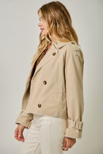 Load image into Gallery viewer, Mystree Lace Trim Half Length Trench Coat in Taupe
