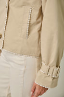 Mystree Lace Trim Half Length Trench Coat in Taupe