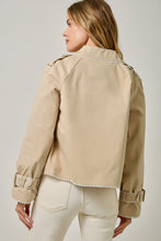 Load image into Gallery viewer, Mystree Lace Trim Half Length Trench Coat in Taupe
