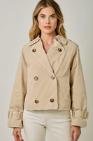 Mystree Lace Trim Half Length Trench Coat in Taupe