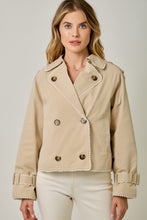 Load image into Gallery viewer, Mystree Lace Trim Half Length Trench Coat in Taupe
