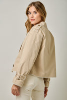 Mystree Lace Trim Half Length Trench Coat in Taupe