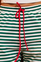 BucketList Contrast Drawstring Wide Leg Striped Lounge Pants in Green/Ivory