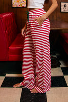 BucketList Contrast Drawstring Wide Leg Striped Lounge Pants in Red/White