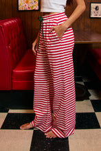 Load image into Gallery viewer, BucketList Contrast Drawstring Wide Leg Striped Lounge Pants in Red/White
