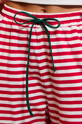BucketList Contrast Drawstring Wide Leg Striped Lounge Pants in Red/White