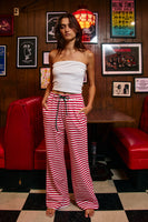 BucketList Contrast Drawstring Wide Leg Striped Lounge Pants in Red/White