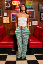 Load image into Gallery viewer, BucketList Contrast Drawstring Wide Leg Striped Lounge Pants in Green/Ivory
