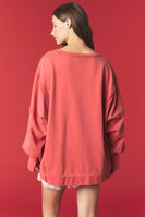 Peach Love OVERSIZED Christmas Patched French Terry Sweatshirt in Vintage Red