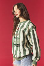 Load image into Gallery viewer, Peach Love Stripe And Wreath Tree Embroidery Sweatshirt in Light Hunter
