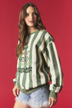 Load image into Gallery viewer, Peach Love Stripe And Wreath Tree Embroidery Sweatshirt in Light Hunter
