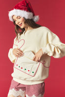 Peach Love Santa Letter Envelope Pocket Fleeced Terry Sweatshirt in Butter Yellow