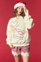 Peach Love Santa Letter Envelope Pocket Fleeced Terry Sweatshirt in Butter Yellow