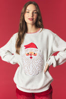 Peach Love Santa Detailed French Terry Sweatshirt in Heather Grey