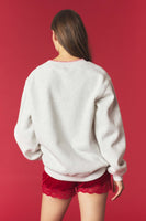 Peach Love Santa Detailed French Terry Sweatshirt in Heather Grey