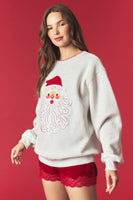 Peach Love Santa Detailed French Terry Sweatshirt in Heather Grey