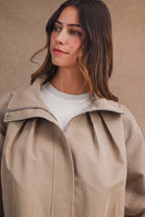MABLE Oversized Zip Front Eyelet Cutout Hem Jacket in Taupe