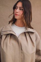 Load image into Gallery viewer, MABLE Oversized Zip Front Eyelet Cutout Hem Jacket in Taupe

