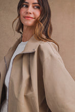 Load image into Gallery viewer, MABLE Oversized Zip Front Eyelet Cutout Hem Jacket in Taupe
