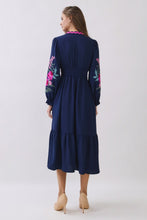 Load image into Gallery viewer, Oddi Embroidered Tiered Midi Dress in Navy
