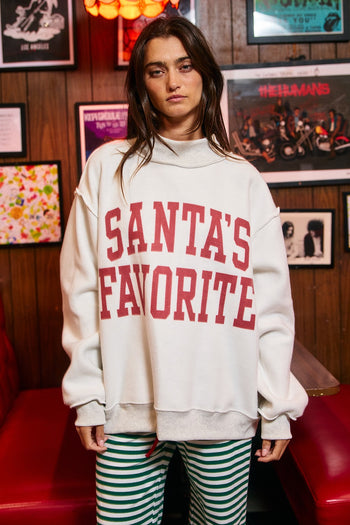 BucketList 'Merry Christmas & Santa's Favorite' Reversible Mock Neck Sweatshirt in Ash Grey