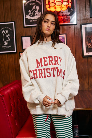 BucketList 'Merry Christmas & Santa's Favorite' Reversible Mock Neck Sweatshirt in Ash Grey
