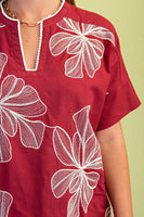 GiGio Floral Embroidered Top in Burgundy