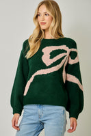 Mystree Rhinestone Ribbon Motif Sweater in Hunter Green