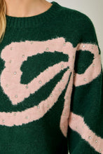 Load image into Gallery viewer, Mystree Rhinestone Ribbon Motif Sweater in Hunter Green
