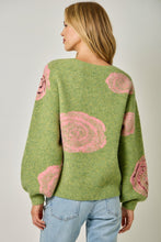 Load image into Gallery viewer, Mystree Brushed Sequin Rose Sweater in Fern Green
