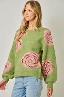 Mystree Brushed Sequin Rose Sweater in Fern Green