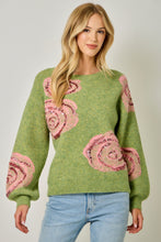 Load image into Gallery viewer, Mystree Brushed Sequin Rose Sweater in Fern Green
