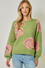 Load image into Gallery viewer, Mystree Brushed Sequin Rose Sweater in Fern Green
