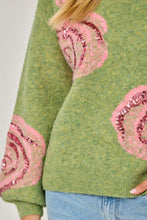 Load image into Gallery viewer, Mystree Brushed Sequin Rose Sweater in Fern Green
