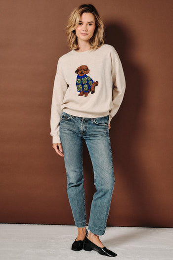 Sunday Edition Poodle Graphic Knit Sweater in Oatmeal