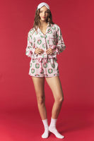Peach Love Stripe and Wreath with Nut Cracker Velvet Pajama Set in Light Pink Multi
