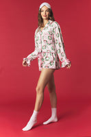 Peach Love Stripe and Wreath with Nut Cracker Velvet Pajama Set in Light Pink Multi
