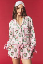 Load image into Gallery viewer, Peach Love Stripe and Wreath with Nut Cracker Velvet Pajama Set in Light Pink Multi
