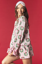 Load image into Gallery viewer, Peach Love Stripe and Wreath with Nut Cracker Velvet Pajama Set in Light Pink Multi
