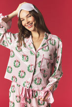Load image into Gallery viewer, Peach Love Stripe and Wreath with Nut Cracker Velvet Pajama Set in Light Pink Multi
