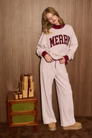 Le Lis Merry Graphic Stripe Mock Neck Sweatshirt in Dusty Pink Stripe