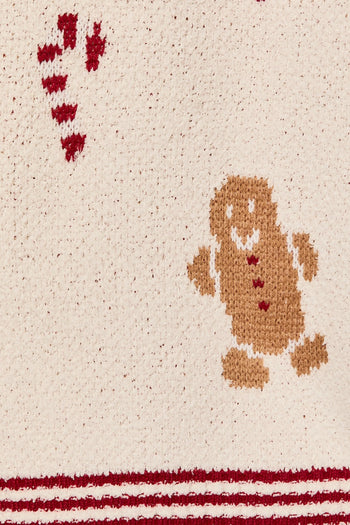 Le Lis Gingerbread Graphic Knit Wide Leg Lounge Pants in Cream-Red