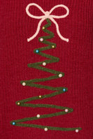 Le Lis Embroidered Christmas Tree Oversized Sweater in Red