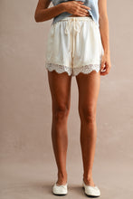 Load image into Gallery viewer, MABLE Floral Lace Trim Drawstring Waist Shorts  in Cream
