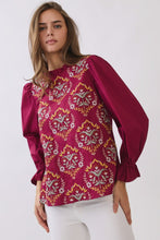 Load image into Gallery viewer, Oddi Embroidered Peasant Sleeve Top in Burgundy

